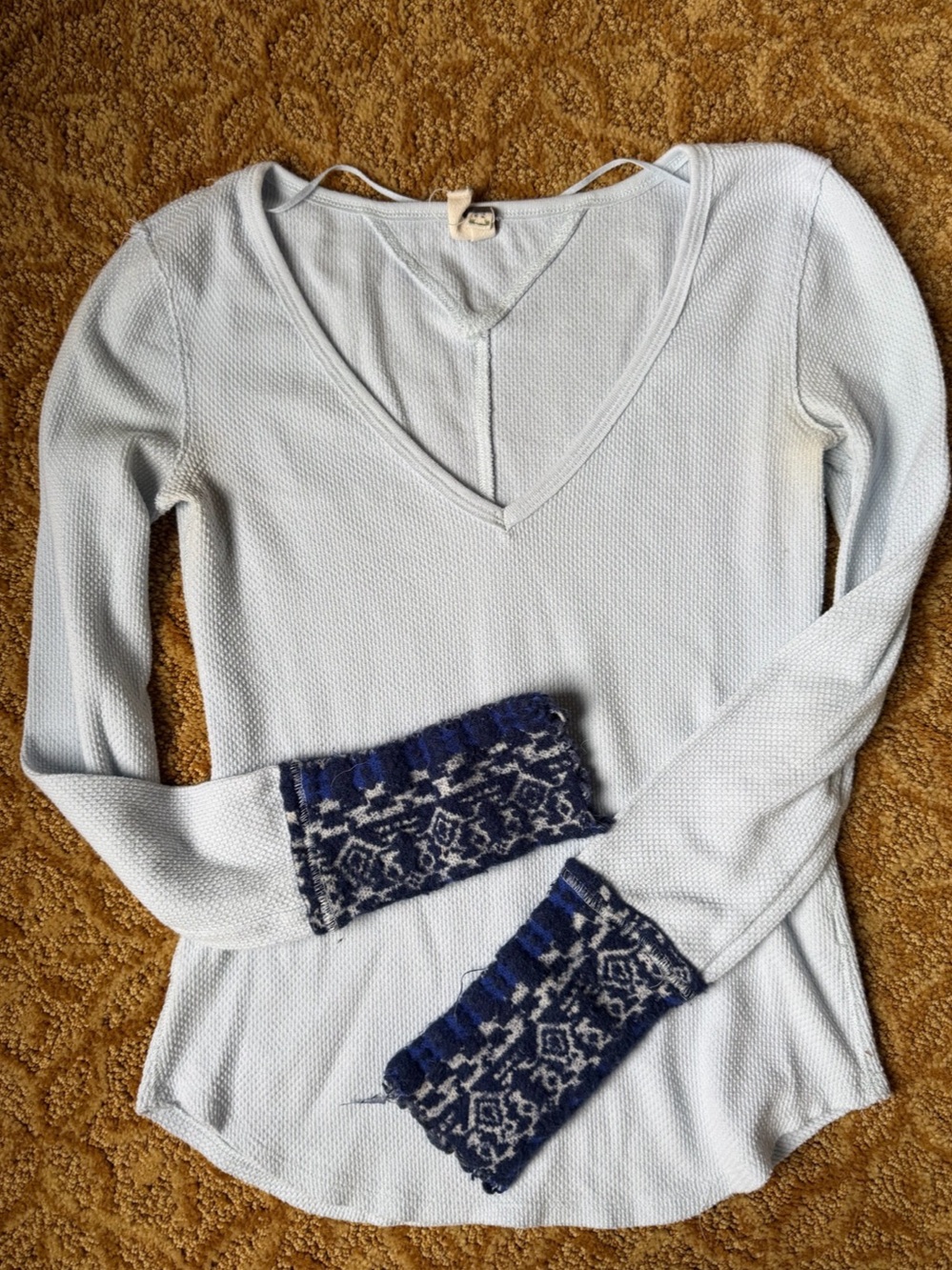 Free People We the Free Kyoto Cuff Thermal Top White & Blue Medium